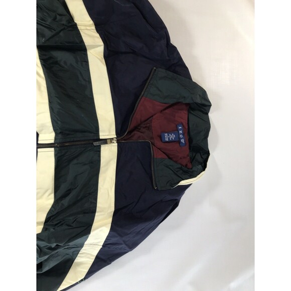 VTG IZOD Sport Mens Windbreaker Striped Sz large Embroidered Logo on Back Lined - Picture 2 of 7